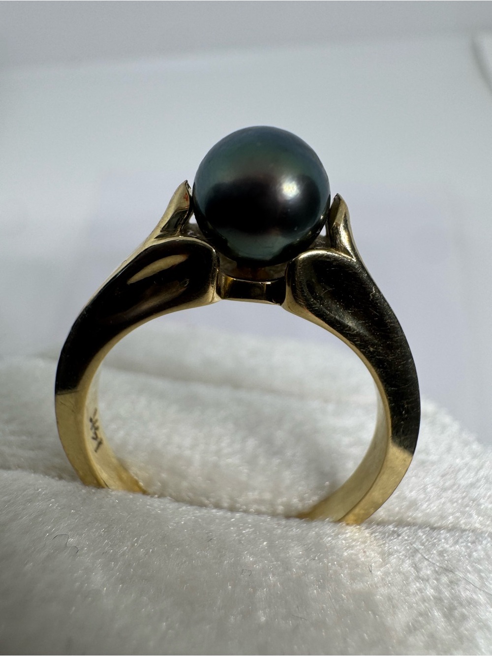 Vintage 585 14K Solid Yellow Gold Black Pearl Ring Size 6.5 | 4.6g - Picture 5 of 12